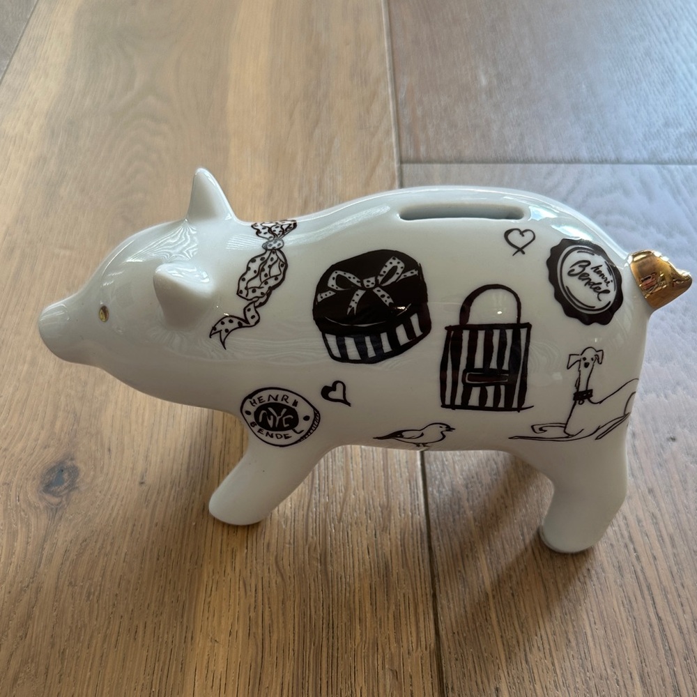 Henri Bendel White Piggy Bank with Black and Gold Accents